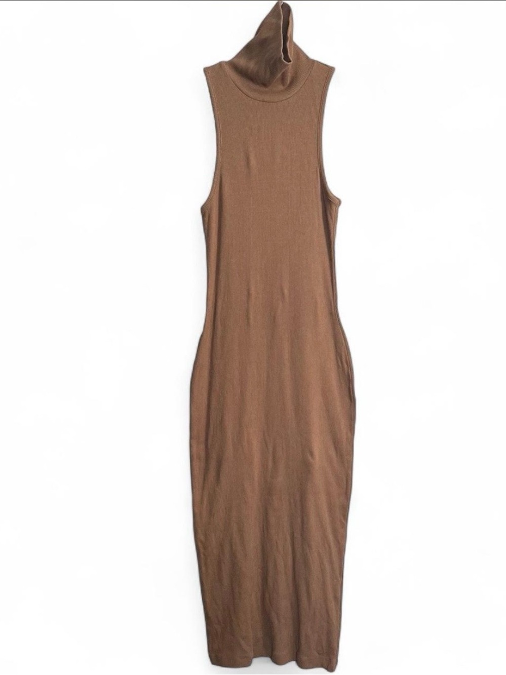 Zara Tan Sleeveless Ribbed Turtleneck Midi Dress Small Quiet Minimalist Capsule